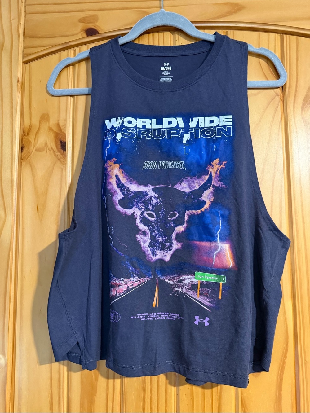 Under Armour Black Muscle Tank with Iron Paradise and Worldwide Disruption